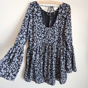Buddy Love Hall dress Size M Black and grey-blue boho babydoll style w/back tie
